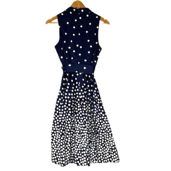 Anne Klein Navy Blue Polka Dot Faux Wrap Dress - Size 6 - Picture 4 of 4